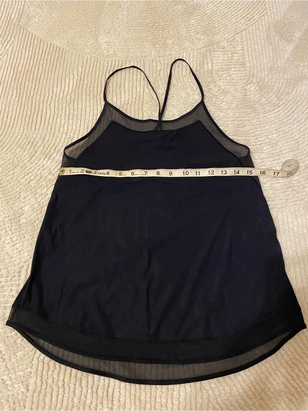 Lululemon Womens Black Tank Top with Sheer Mesh Trim & Spahetti Straps in EUC